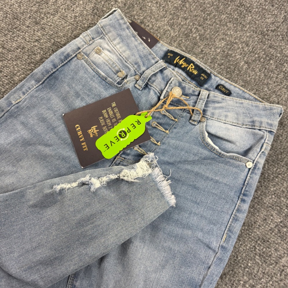 Indigo Rein Skinny Jeans 0 Light Blue Distressed Curvy Mid Rise Womens
